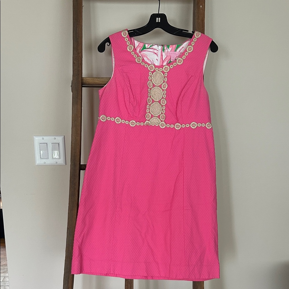 Lilly Pulitzer Hot Pink Sleeveless Embellished Shift Dress